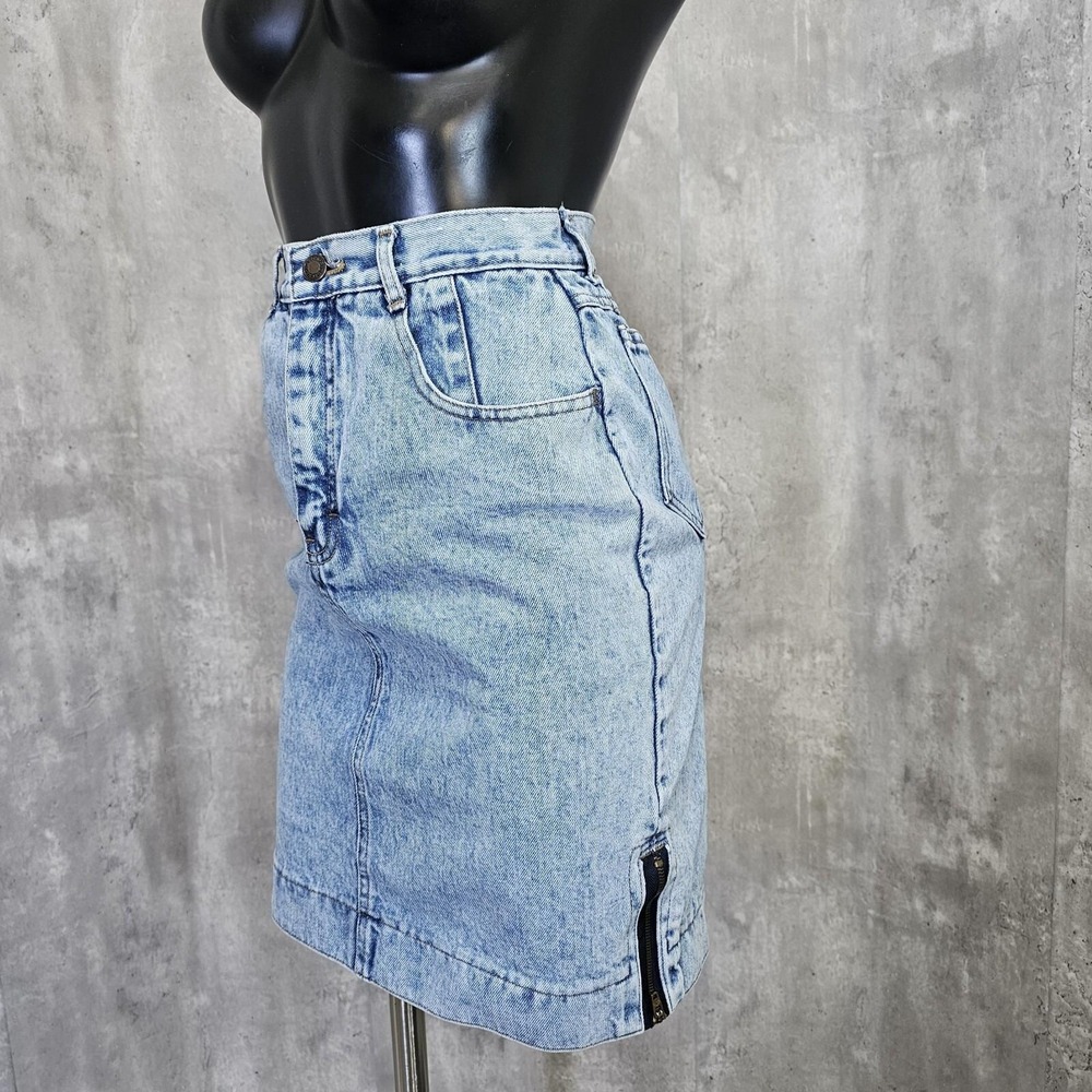 Vintage 80s 90s Jordache Womens 24 Acid Washed‎ Denim Pencil Skirt Side Zips